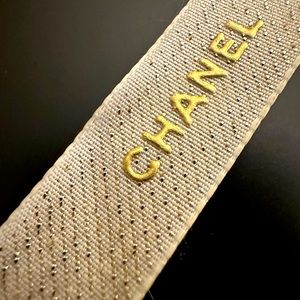 One Yard / 36” Chanel Ribbon…Gold With Beige Authentic Gift Wrap